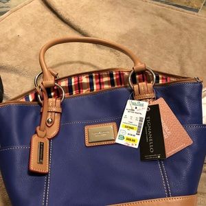 Blue tignanello purse with multi colored lining